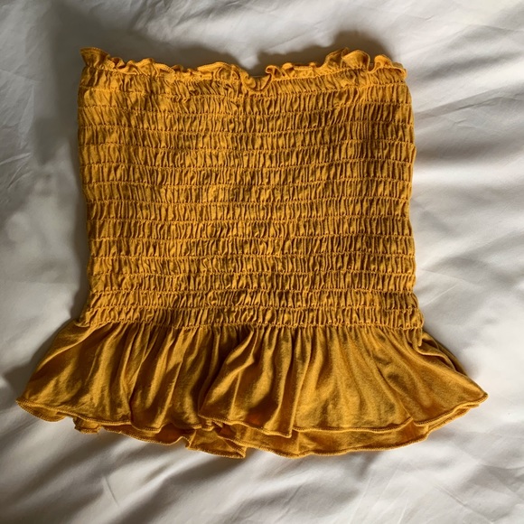 Sky and Sparrow Tops - TILLYS yellow smocked peplum tube top